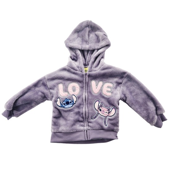 Disney Other - Disney Stitch Angel Girls Purple Faux Fur Zip Up Hoodie Jacket 2T NWT